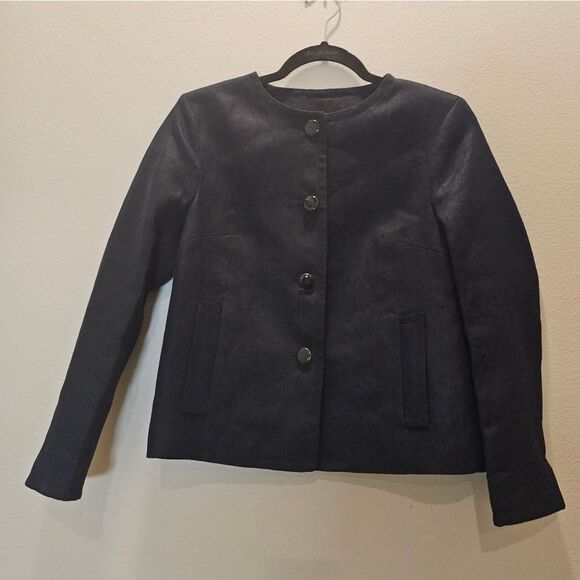 Talbots Women's Black Cropped Round Neck Linen Blazer  Size 4 - Picture 1 of 6